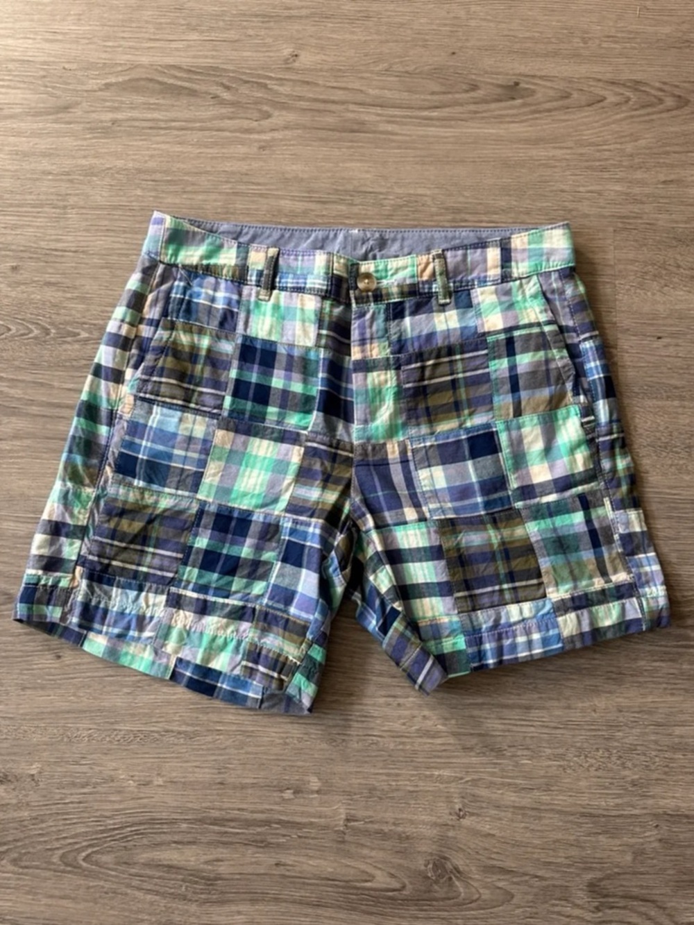 L.L.Bean Sz.4 Madras Aqua Sea Patchwork Shorts New $64